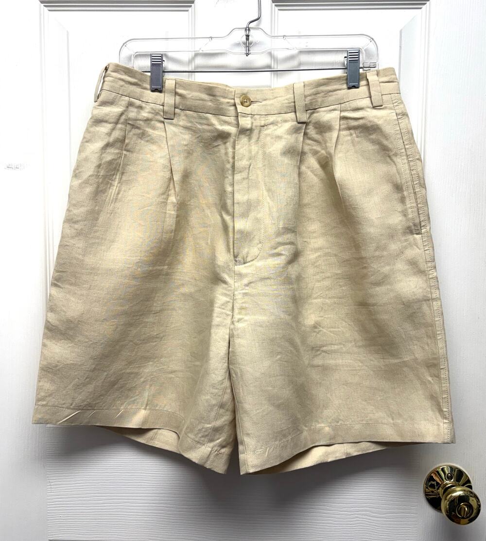 Daniel Cremieux Shorts 100% Linen Pleated Tan Classic Summer Men’s Size 33